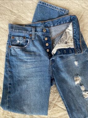 Levi's Medium Blue 501s Distressed Button-Fly Jeans 24x30